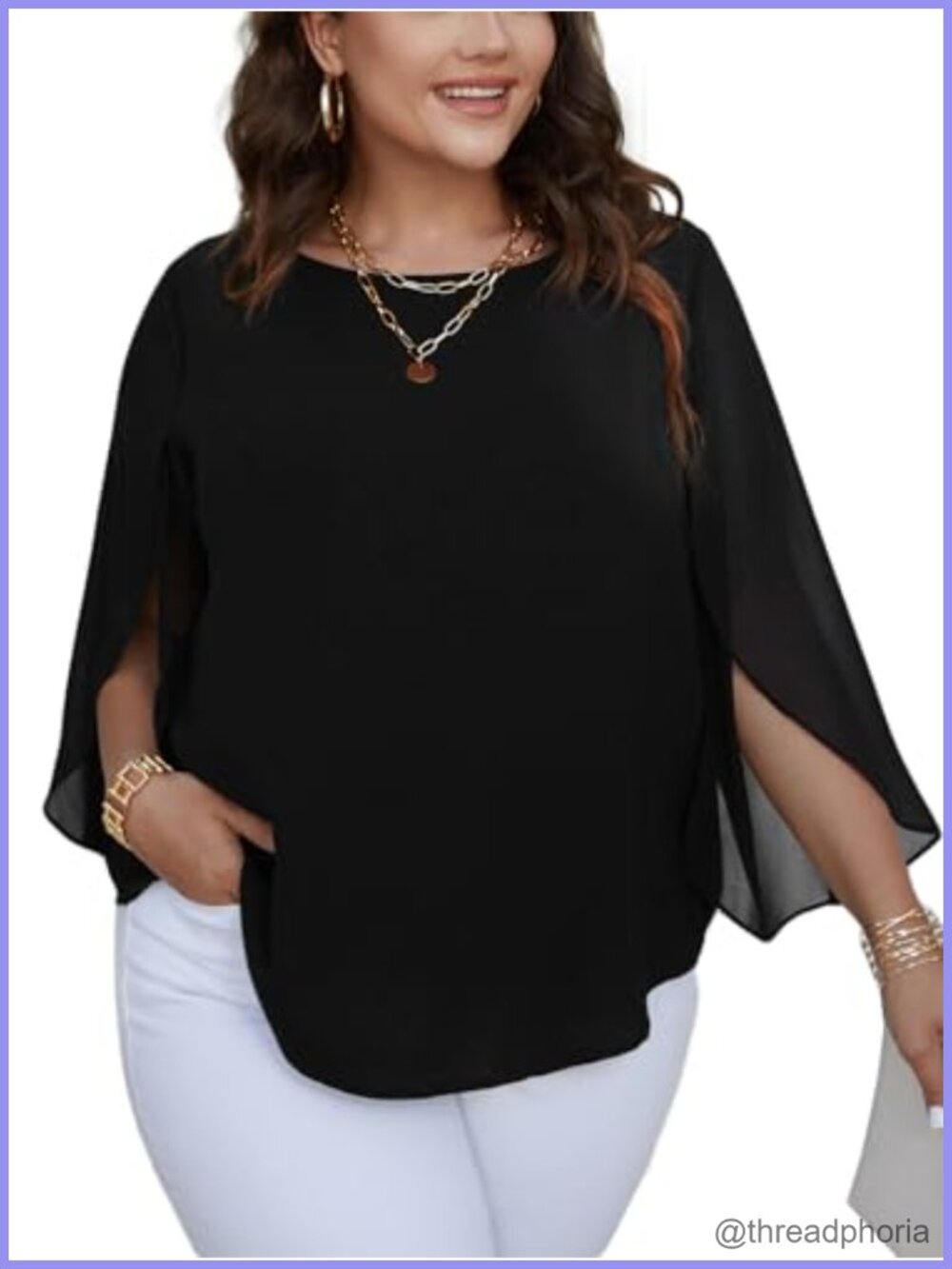 Plus Size Chiffon Blouse 3/4 Sleeve Tunic Top for Women